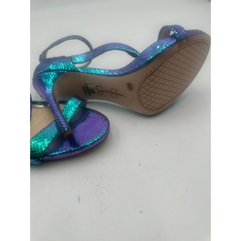 Jessica Simpson Iridescent Metallic Snakeskin Ankle Strap Heels Stilettos Sz 8M - Picture 6 of 8